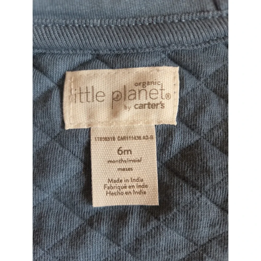 Little Planet by Carter's Quilted Jumpsuit Sz 6M Organic Hood Blue Romper Cozy